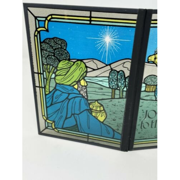Vtg Joy to the World Christmas Yorkcraft Stained Glass 10x7 Seriglass Holiday - Picture 3 of 12
